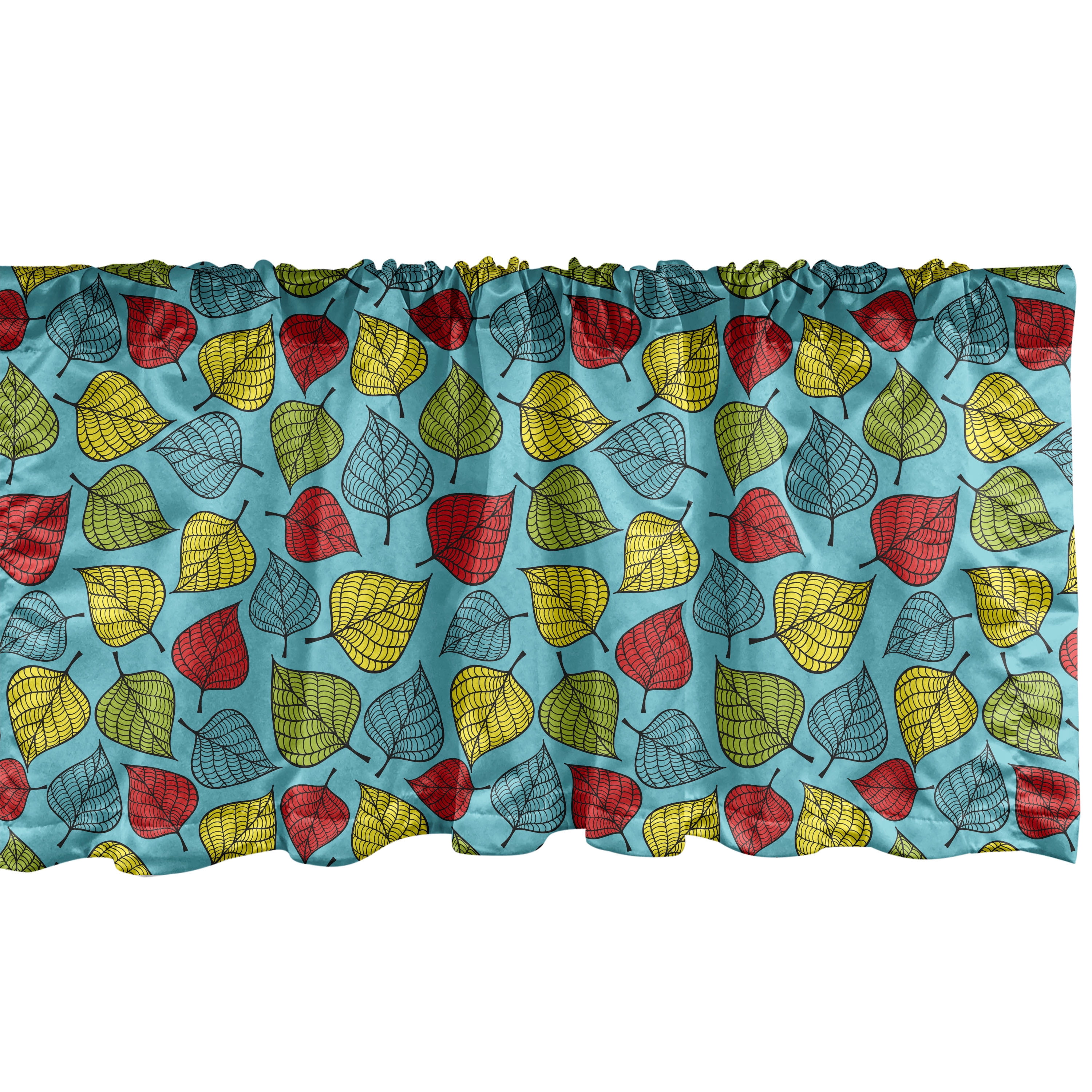 Multicolor Valance Nature Window Valance, Colorful Hand Drawn Falling Leaves Blue ...
