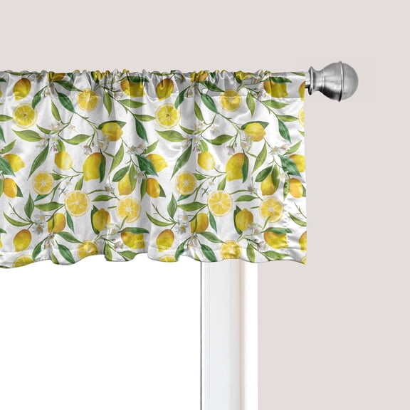 Nature Window Valance, Exotic Lemon Tree Branches Yummy Delicious Kitchen Gardening Design, Rod Pocket Curtain Valances for Kitchen Bedroom, 54" X 18", Green Yellow