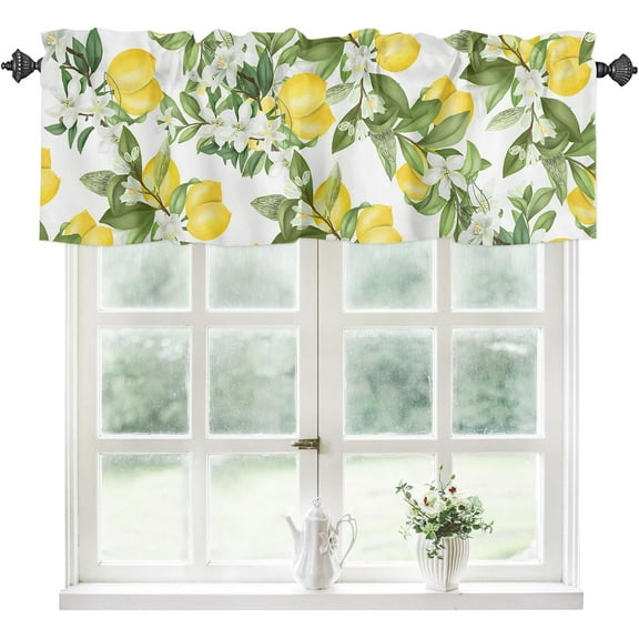 Nature Window Valance Flowering Lemon Woody Plant Romance Habitat Citrus Fresh Background Window Treatment Valances, Rod Pocket Curtain Valances for Kitchen Bedroom, 54" X 18", 1 Panel, Fern Green