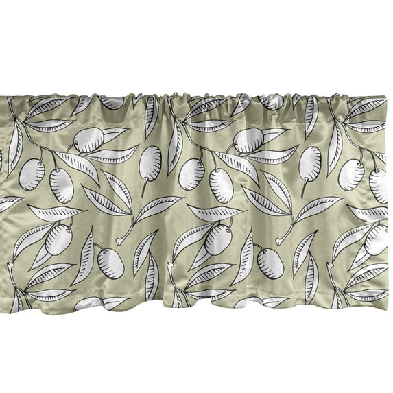 Nature Window Valance, Olive Tree Branches Season Mediterranean Raw Food Cuisine Culture Design, Curtain Valance for Kitchen Bedroom with Rod Pocket, 54" X 18", Pale Khaki and White, by Ambesonne