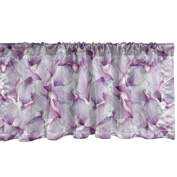 Nature Window Valance, Watercolor Like Digital Drawn Petal Flower Illustration on Plain Backdrop, Curtain Valance for Kitchen Bedroom with Rod Pocket, 54" X 18", White Pale Lavender, by Ambesonne