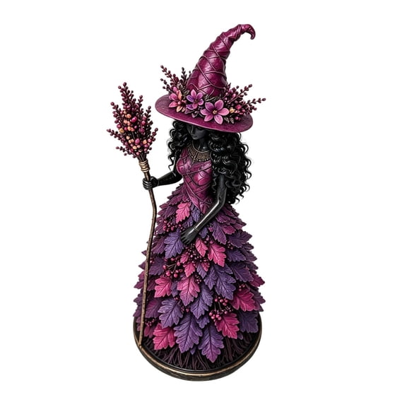 Nature Witch Figurine, 7.87 Inch Molded Fall Halloween Table Decor, Midnight Bloom