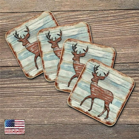 Nature Wonders 8198211-9C-S4 4 x 4 in. Deer Wooden Cork Coasters Gift - Set of 4