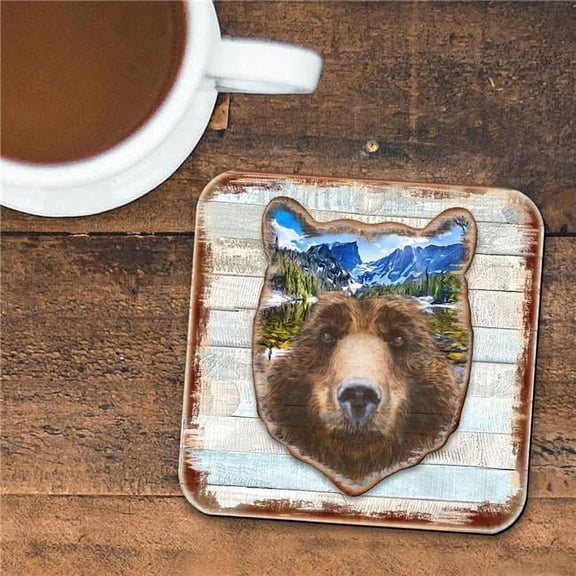Nature Wonders 8198214-4C-S4 4 x 4 in. Bear Face Wooden Cork Coasters Gift - Set of 4