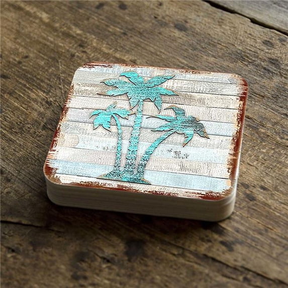 Nature Wonders 8198415-9C-S4 4 x 4 in. Palm Trees Coastal Wooden Cork Coasters Gift - Set of 4