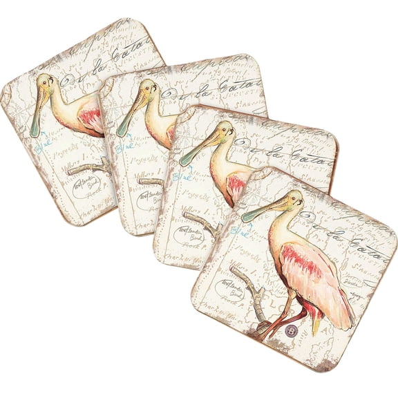 Bird Wooden Cork Coasters Gift Set of 4 by Nature Wonders | Nature Wildlife Decor - 8198624C-S4