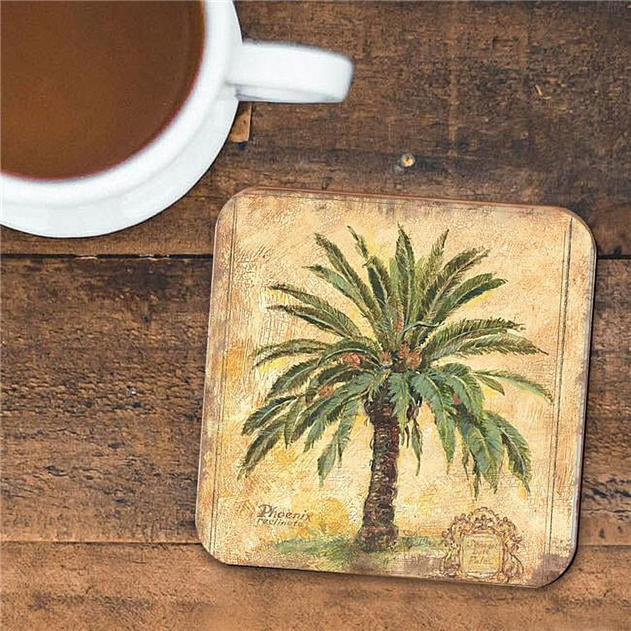 Palm Tree Coastal Wooden Cork Coasters Set of 4