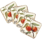 Peaches Wooden Cork Coasters Gift Set of 4 by Nature Wonders | Nature Wildlife Decor - 8198632C-S4