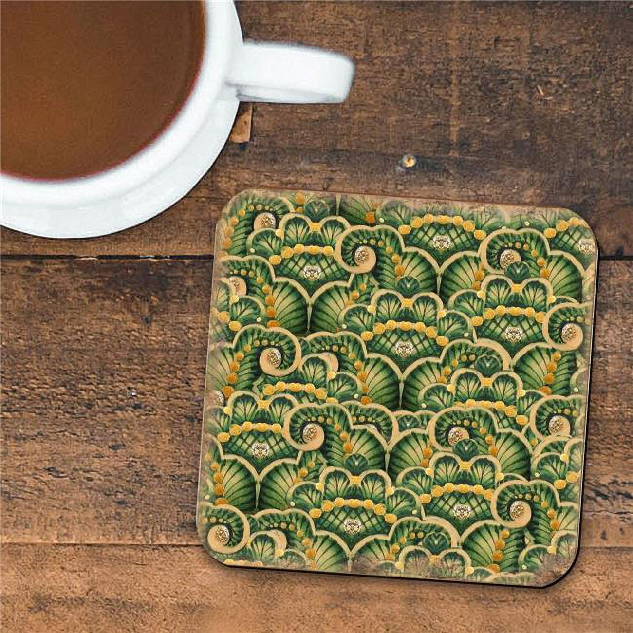 Nature Wonders Green and Yellow Floral Cork Coasters Set of 4