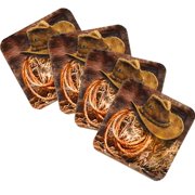 Cowboy Hat Wooden Cork Coasters Gift Set of 4 by Nature Wonders | Nature Wildlife Decor - 95233C-S4