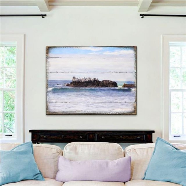 Nature Wonders 952522B36 36 in. Rock at the Shore Wooden Coastal Wall Art