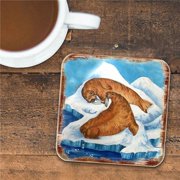 Nature Wonders 95377C-S4 4 x 4 in. Sea Lions Wooden Cork Coasters Gift - Set of 4