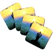 Yoga Wooden Cork Coasters Gift Set of 4 by Nature Wonders | Nature Wildlife Decor - 95385C-S4