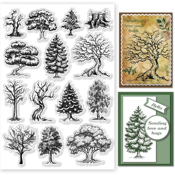 Nature Woods Trees Clear Stamps Tree Silicone Stamps for DIY Scrapbooking Photo Album Decorative Cards Making 8.27x5.83 inch Mixed Color