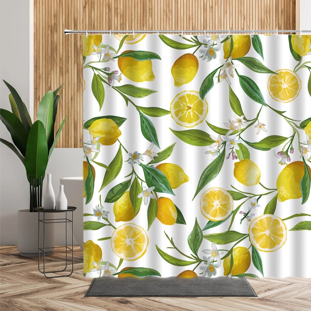 Nature Yellow Fruit Shower Curtain Exotic Lemon Flower Bathroom Bath