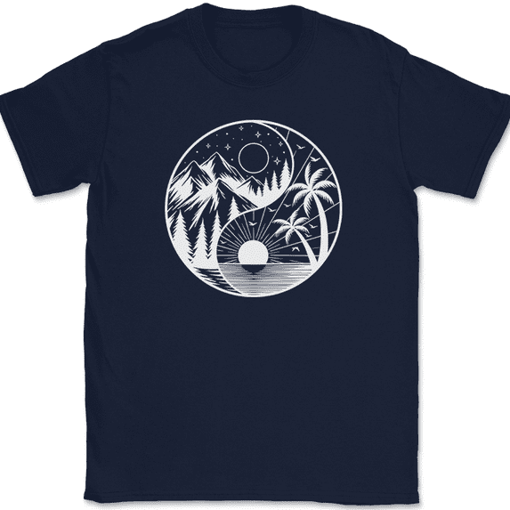 Nature Yin Yang T-Shirt Meditation Life Circle Taoism Outdoors Peace Tee - Navy, 4XL
