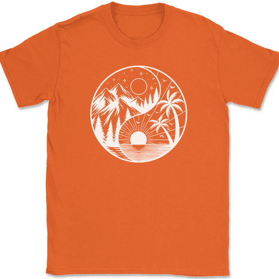 Nature Yin Yang T-Shirt Meditation Life Circle Taoism Outdoors Peace Tee - Orange, 4XL