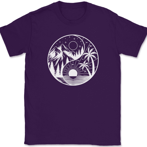 Nature Yin Yang T-Shirt Meditation Life Circle Taoism Outdoors Peace Tee - Purple, 5XL