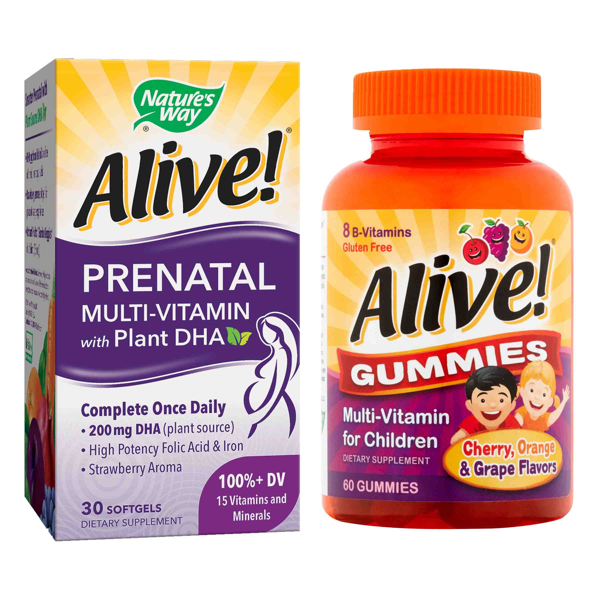 Nature's Way Alive Prenatal with DHA + Childrens Gummies Multivitamins
