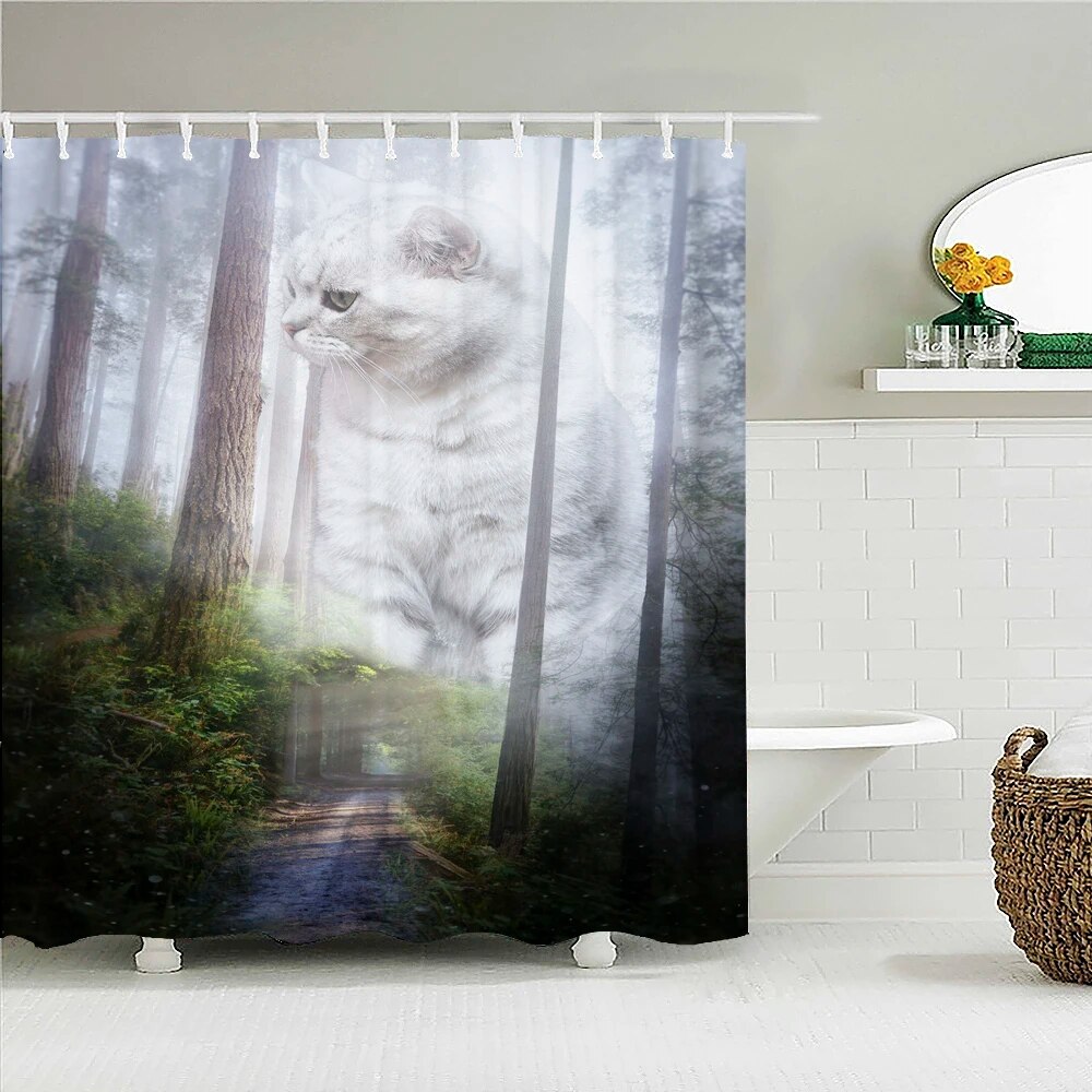 Lustige Tier-Duschvorhang – Hunde Und Katzen Design, Wasserdicht, 180x180 Cm, Inkl. Haken