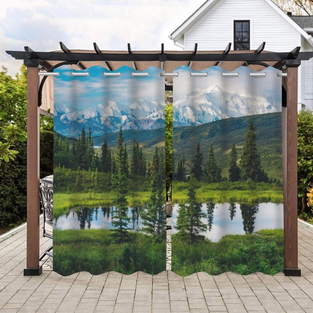 Aperturee Foggy Mountains Waterproof Printed Outdoor Curtains