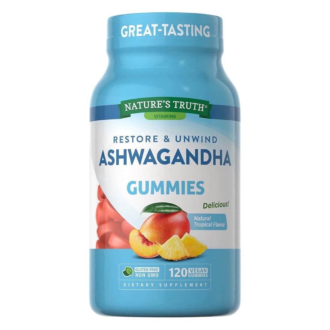 Ashwagandha Gummies | 120 Count | Tropical Flavor | Non- GMO and Gluten Free | by Nature's Truth