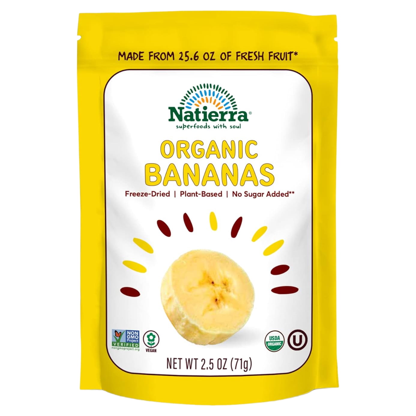 Nature's All Foods Organic Freeze Dried Raw Banana 2.5 oz - Vegan