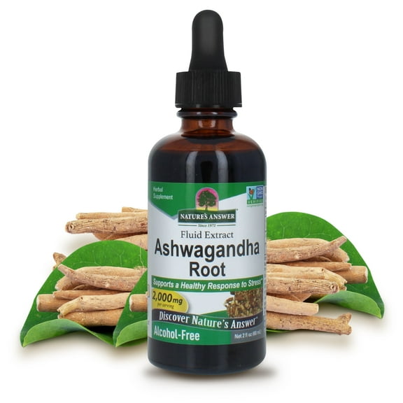 Natures Answer Ashwagandha Root 2,000 mg, Stress & Wellness Support, Alcohol-Free Liquid Herbal Supplement, 2 fl oz