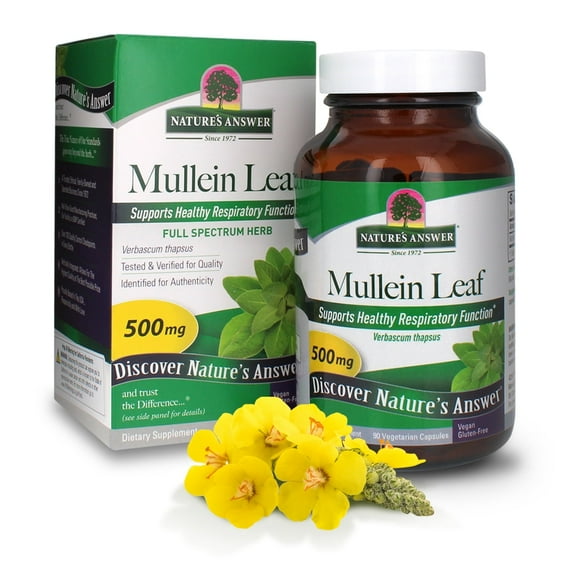 Natures Answer Mullein Leaf 500 mg, Respiratory & Lung Support, Vegan Herbal Supplement, Gluten-Free, 90 Capsules
