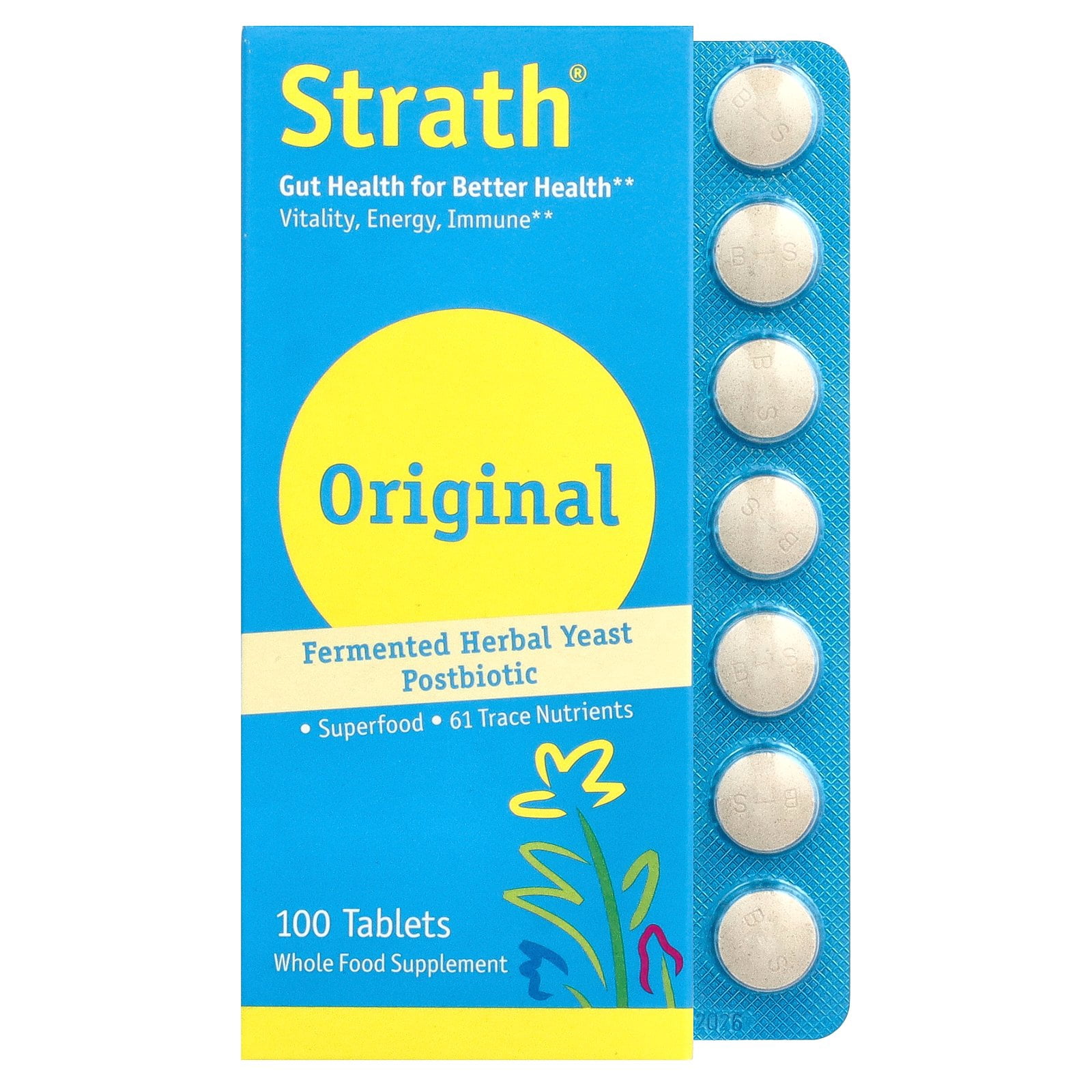Bio Strats Bio-Strath Fermented Herbal Yeast Postbiotic, 100 Tablets - Walmart.com