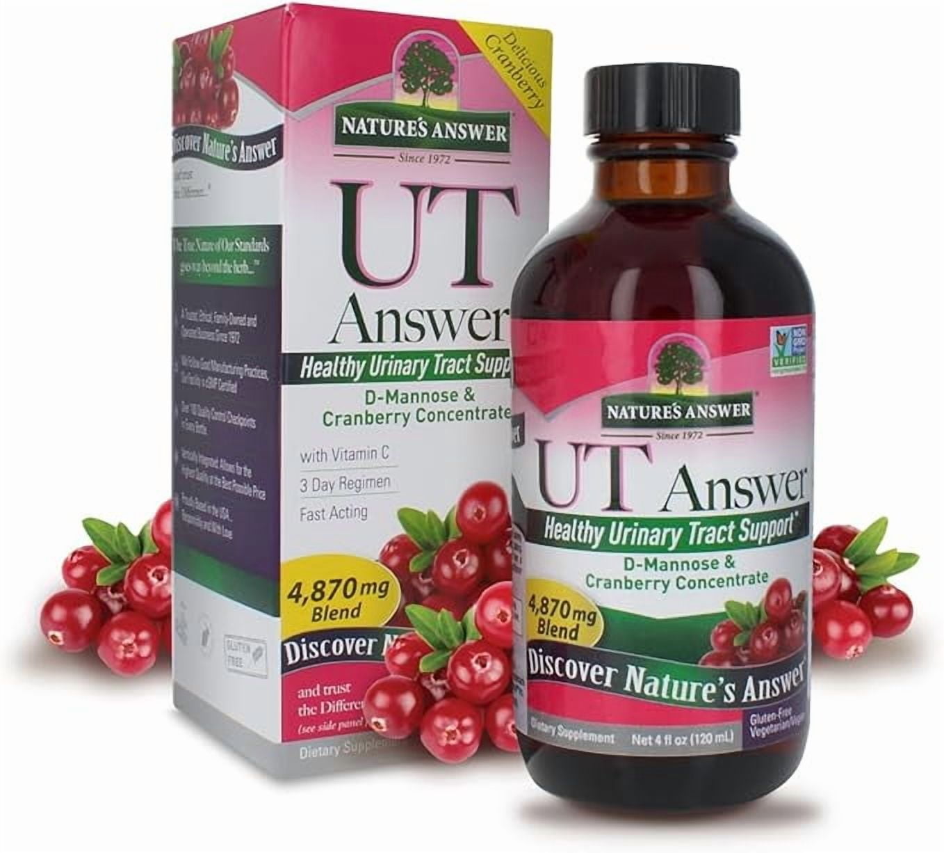 Nature's Answer UT Answer Cranberry Liquid Urinary Tract Support with D-Mannose & Vitamin C Alcohol-Free Herbal Supplement 4 fl oz
