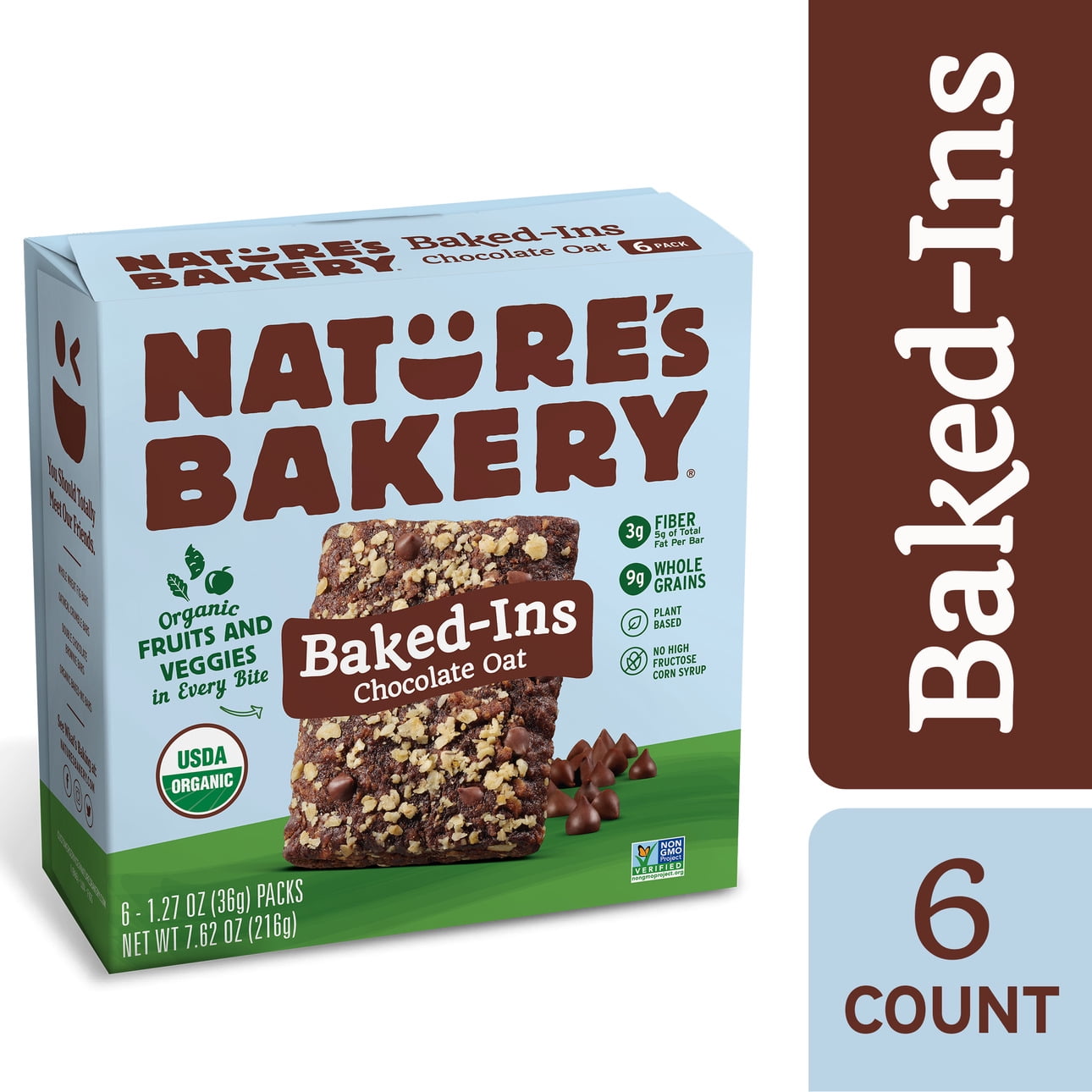 Nature's Bakery BakedIns Bars, Chocolate Oat, 1.27 oz, 6 Snack Bars