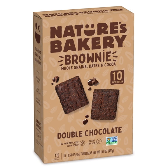 Nature's Bakery Double Chocolate Brownie, 10 Count, 1.59 oz Twin packs