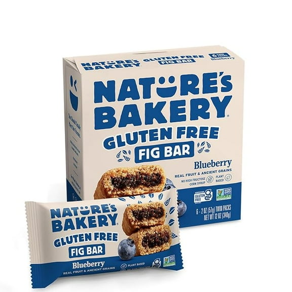 Natures Bakery Gluten Free Fig Bars, Blueberry, Real Fruit, Vegan, Non-GMO, Snack Bar, 1 Box With 6 Twin Packs (6 Twin Packs) ( Pack of 2 )