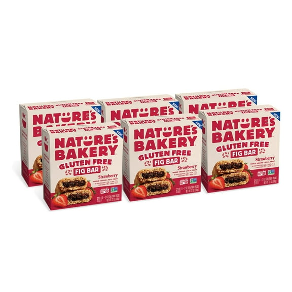 Natures Bakery Gluten Free Fig Bars, Strawberry, Real Fruit, Vegan, Non-GMO, Snack bar, 6 boxes with 6 twin packs (36 twin packs)