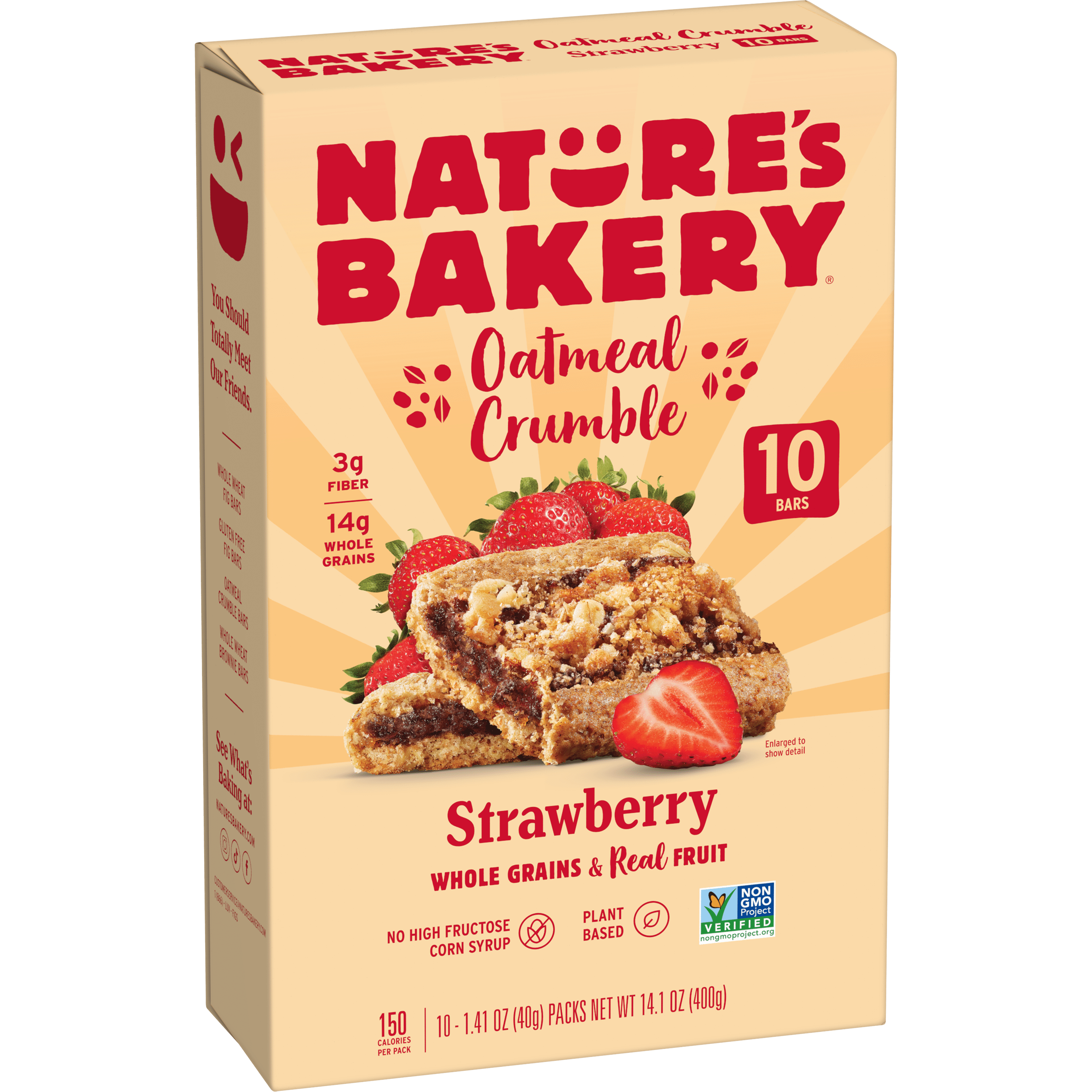 Nature's Bakery, Oatmeal Crumble, Strawberry Breakfast Snack Bars, 1.41 oz, 10 Count