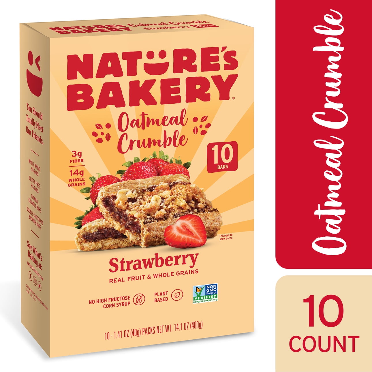 Nature’s Bakery, Oatmeal Crumble, Strawberry Breakfast Snack Bars, 1.41 oz, 10 Count