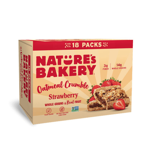 Nature's Bakery Oatmeal Crumble, Strawberry Breakfast Snack Bars, 1.41 oz, 18 Count- 2 Box