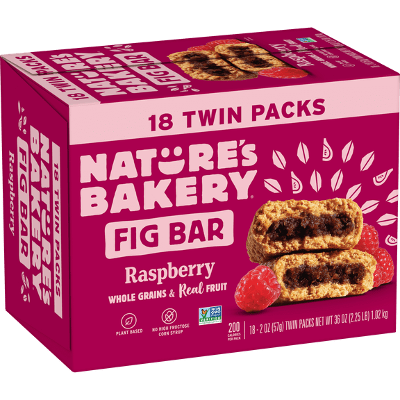 Nature's Bakery, Raspberry Fig Bar, Twin Pack, 2 oz Each, 18 Count Box