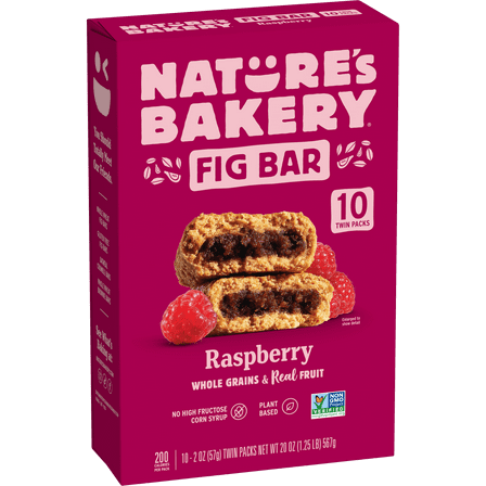 Nature's Bakery Raspberry Fig Bars Snack, 10 Pack, 2 oz Each, Box