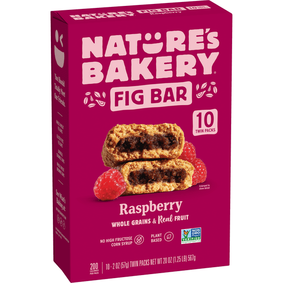 Nature's Bakery Raspberry Fig Bars Snack, 10 Pack, 2 oz Each, Box
