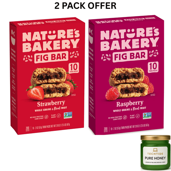Nature's Bakery Raspberry & Strawberry Fig Bars Snack, 10 Pack, 2 oz Each, Box