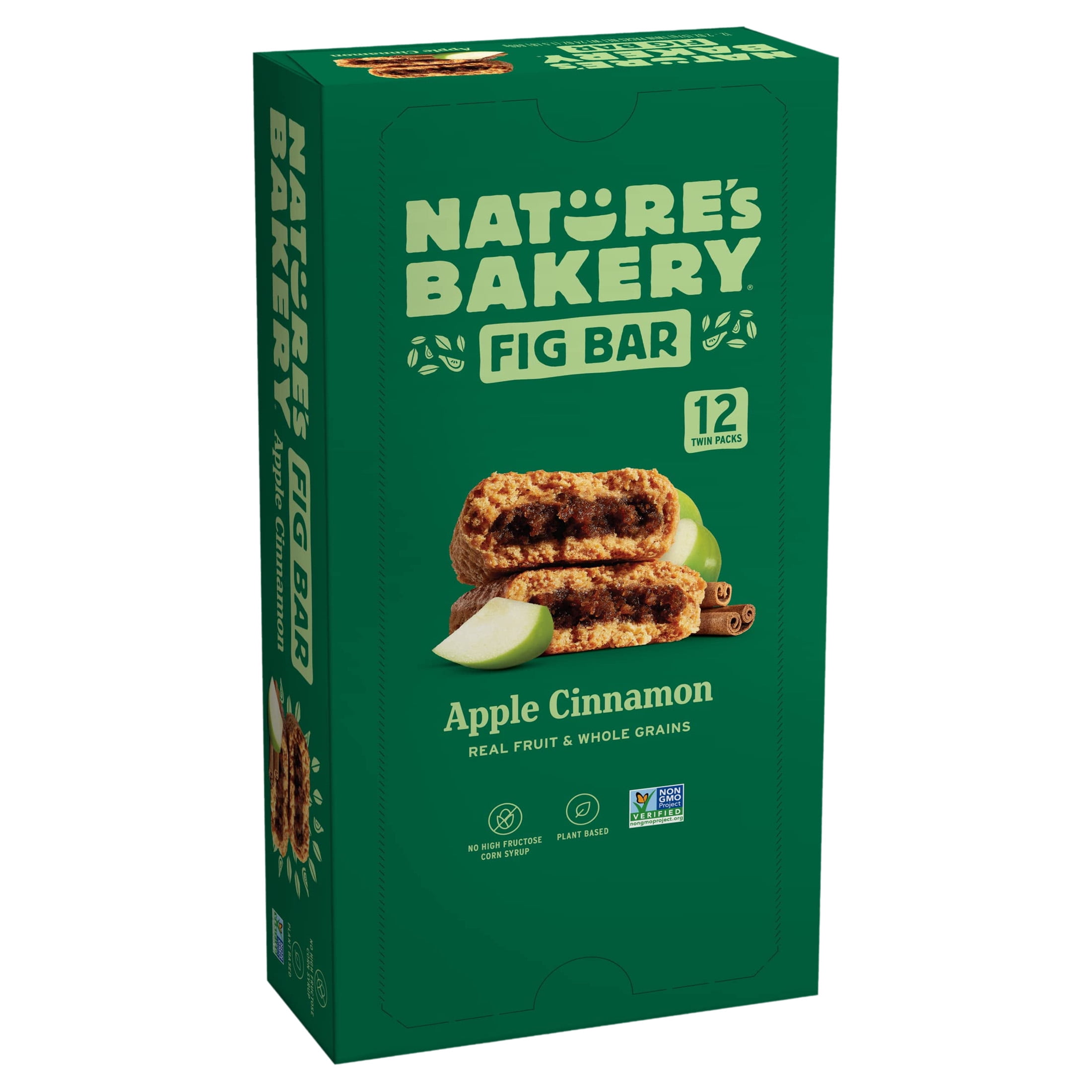Nature's Bakery Whole Wheat Fig Bars, Apple Cinnamon, Real Fruit, Vegan, Non-GMO, Snack Bar, 1 Box With 12 Twin Packs (12 Twin Packs)