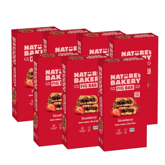 Nature's Bakery Whole Wheat Fig Bars, Strawberry, Real Fruit, Vegan, Non-GMO, Breakfast Bar, 7 boxes with 12 twin packs (84 twin packs)