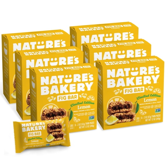 Nature's Bakery Whole Wheat Lemon Fig Bars, 2 oz Snack Bars (36 ct), Plant-Based, Vegan, Non-GMO