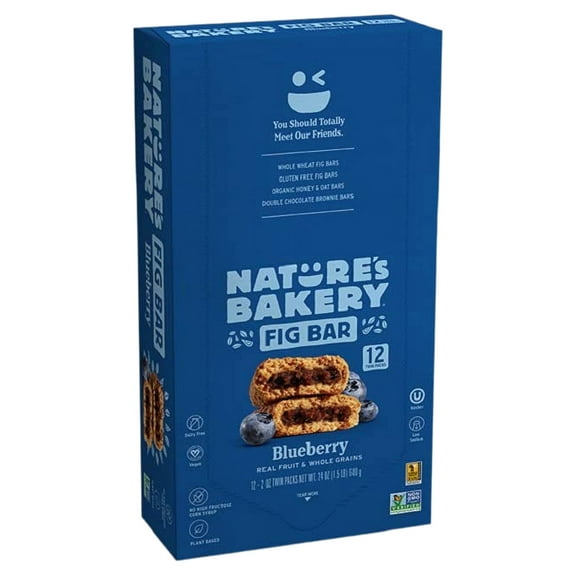 Nature's Bakery Whole Wheat YPF5Fig Bars, Blueberry, Real Fruit, Vegan, Non-GMO, Snack bar, Twin packs- 12 count