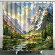 Nature's Beauty Captured: Valley Landscape Shower Curtain Mountains Rivers Waterfalls