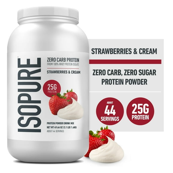 Isopure Zero Carb Protein Powder, Strawberries & Cream, 25g Protein, 3 Lb