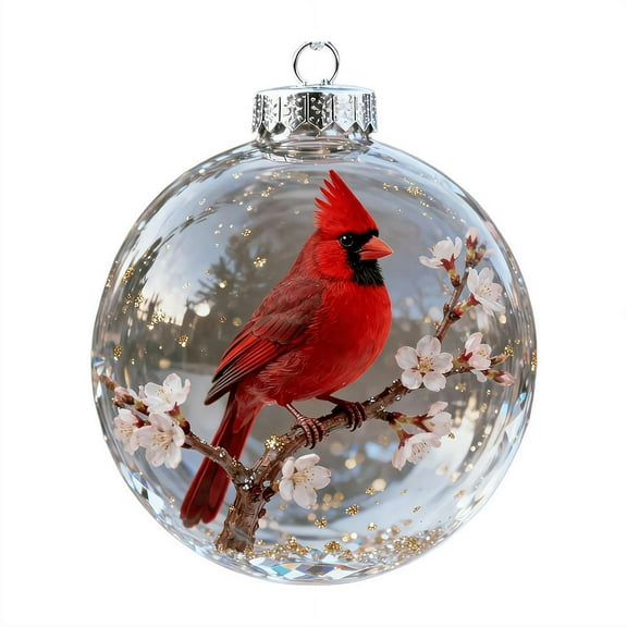 Nature’s Birds Crystal Glass Ornament , Cardinal Bird Christmas Tree Ornaments for Xmas Tree Memorial Gifts, for Room Decor, Clear Plastic Christmas Balls