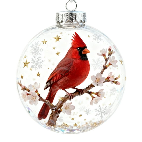Nature's Birds Crystal Glass Ornament Set, Hummingbird Christmas Ornament, Cardinal Ornaments for Xmas Tree Memorial Gifts, Clear Plastic Christmas Balls for Room Decor, Holiday Ornaments